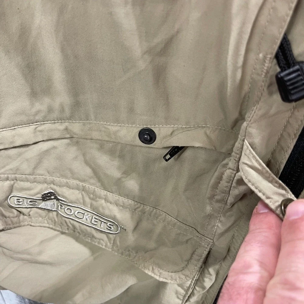 Big Pockets Fishing Vest Khaki XL Full Zip Utility Outdoor Angler Travel Vest